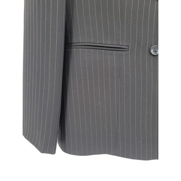 Tahari Pinstripe Double Breasted Black Blazer Jacket 10 Charcoal - Picture 4 of 13